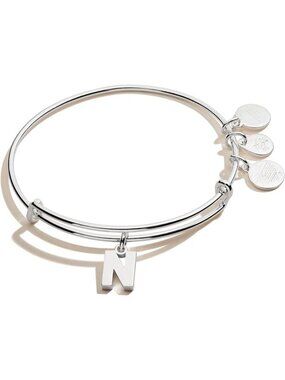 Initial N Silver Expandable Bangle Initials Letter Charm Bracelet, Shiny Finish